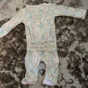 Magnetic Me Floral Ruffle Footed One-Piece - Pink, Mint & Cream